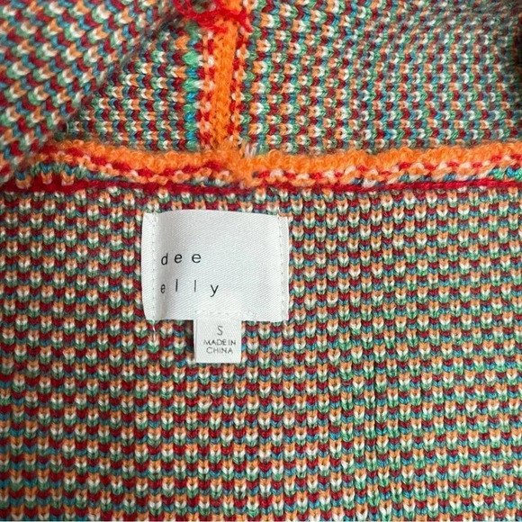 Dee Elly Print Red Fringe Long Open Cardigan Women’s size Small - Picture 6 of 14